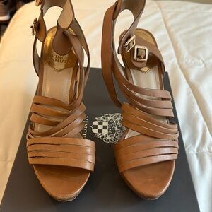 Vince Camuto Brown Heeled Sandals with Strappy Design